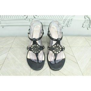 Coach Harper Black Studded Leather Ankle Strap Wedge Heel Sandals Size 9.5 B